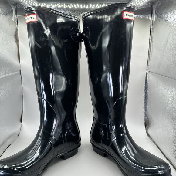 Hunter Original Tall Adjustable Back Classic Boots Gloss Black Women's Size 9 US - Picture 6 of 13